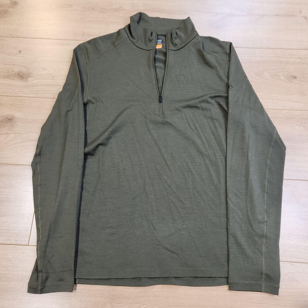 Icebreaker Merino 200 Pullover Mens Medium Green 1/4 Zip Long Sleeve Base Layer